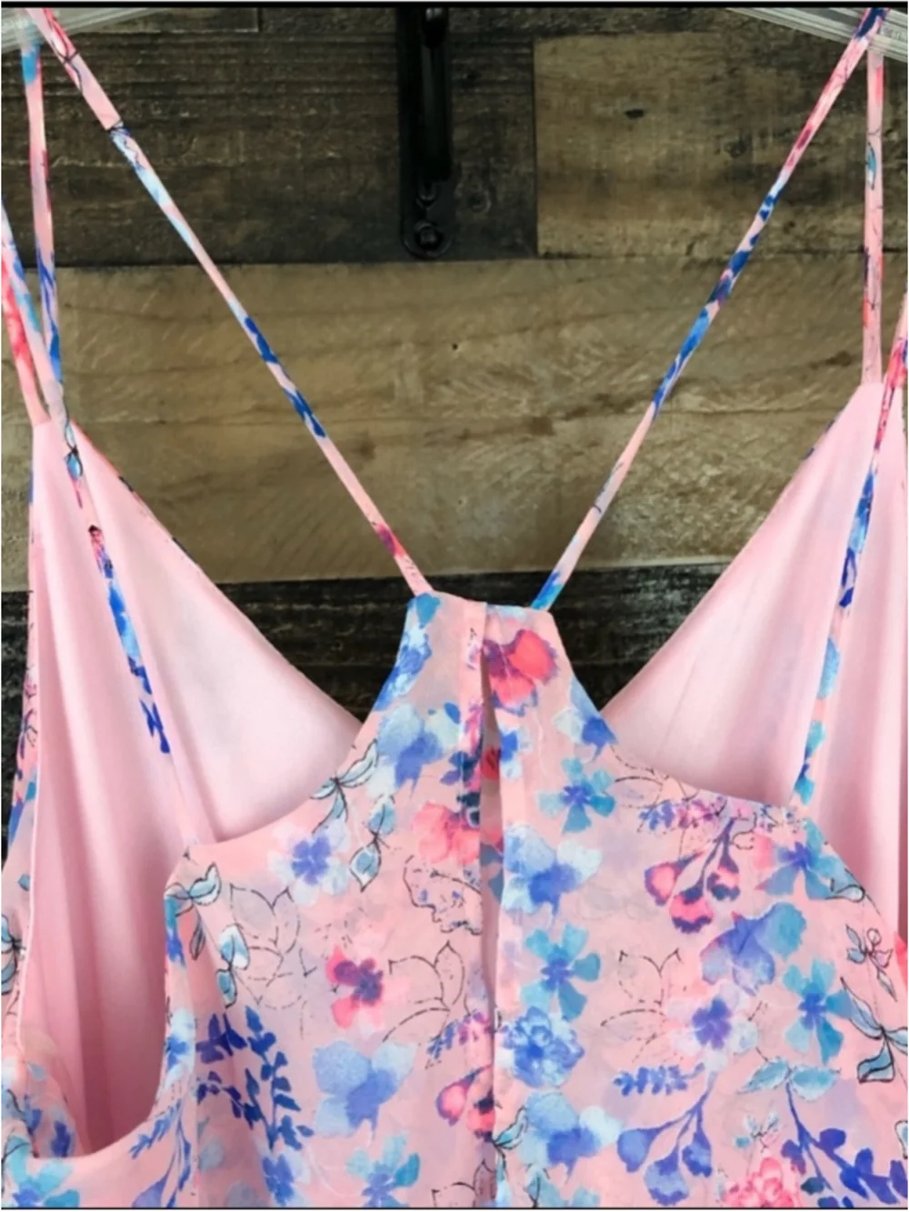 My Story Pink Floral Midi Dress with Blue Floral Print